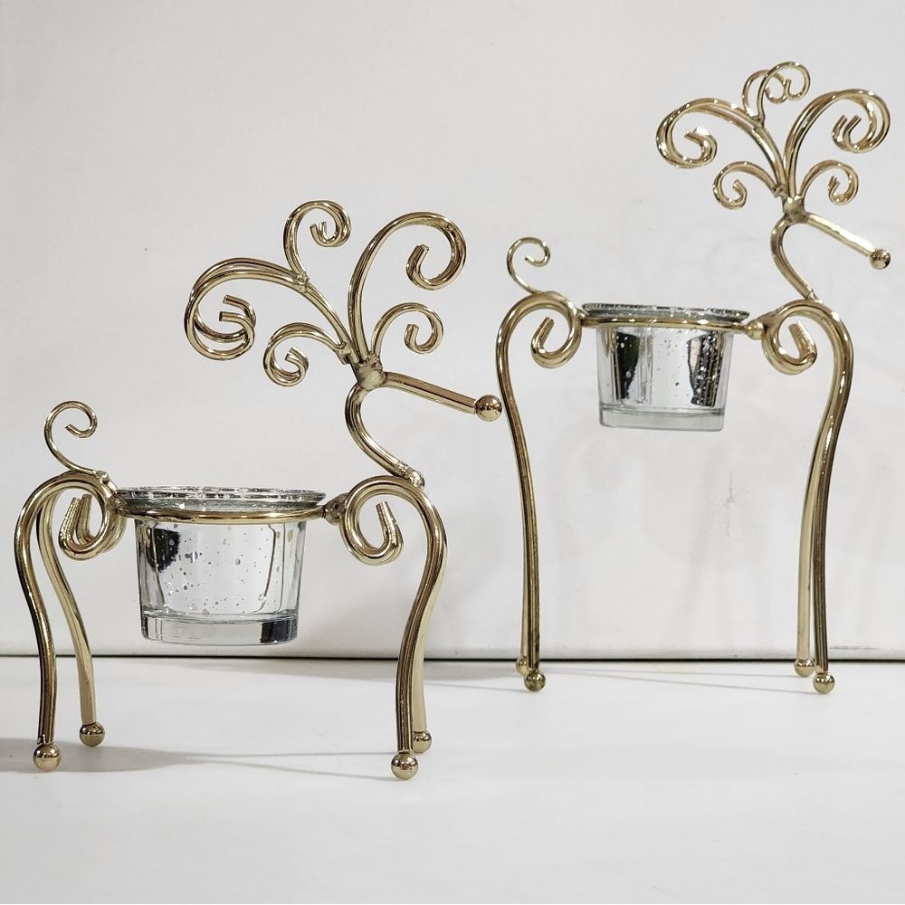 San Miguel Holiday‎ Set of Two Lighting Prancer Votive Candle Holder Gold Metal